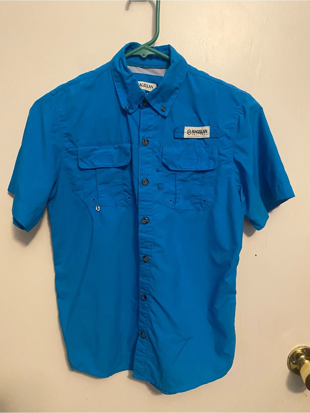 Magellan Outdoors Boys Short Sleeve Button-Up Shirt - Blue
